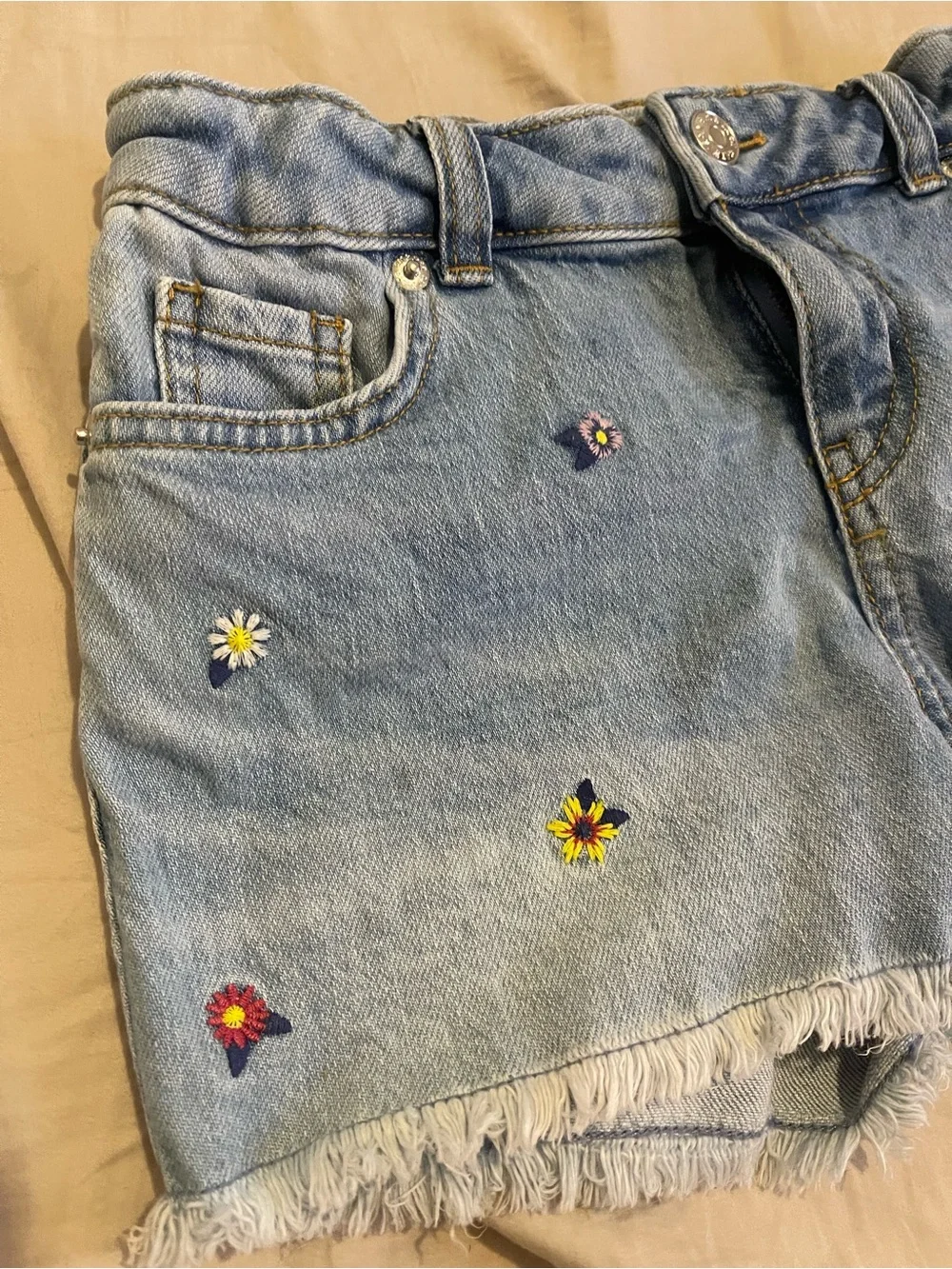 Cat & Jack Light Blue Denim Shorts with Embroidered Flowers